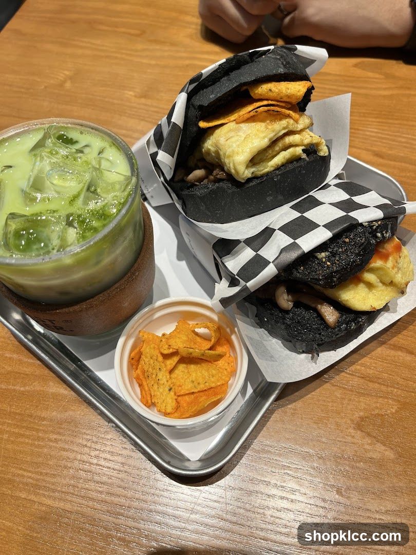 Black Buns and Matcha Drink