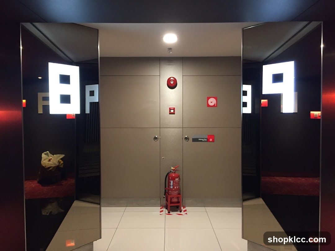 Corridor with illuminated numbers and fire safety equipment