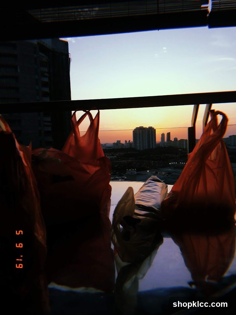 Plastic Bags Against Sunset Cityscape
