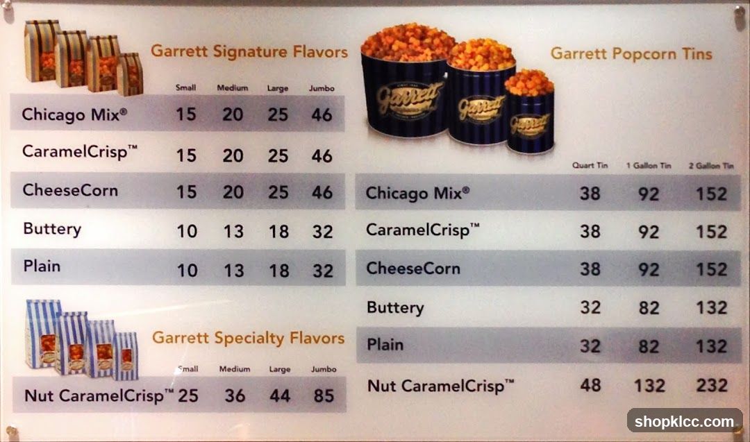 Garrett Popcorn Menu