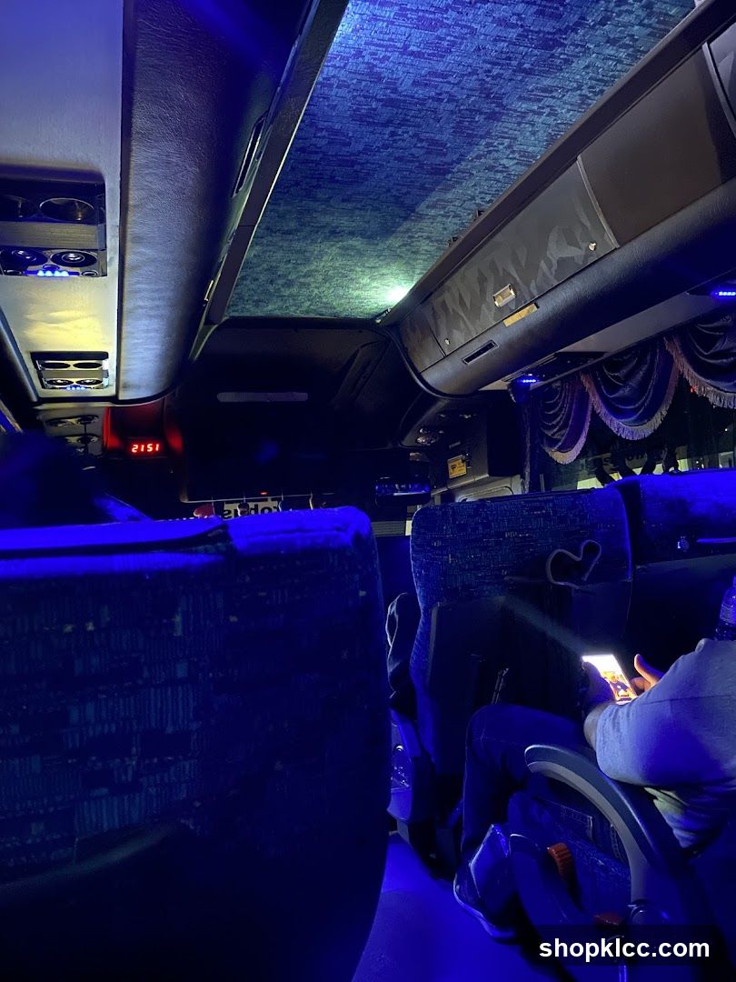 Interior of a bus at night