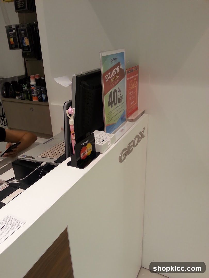 Store counter with promotional signage