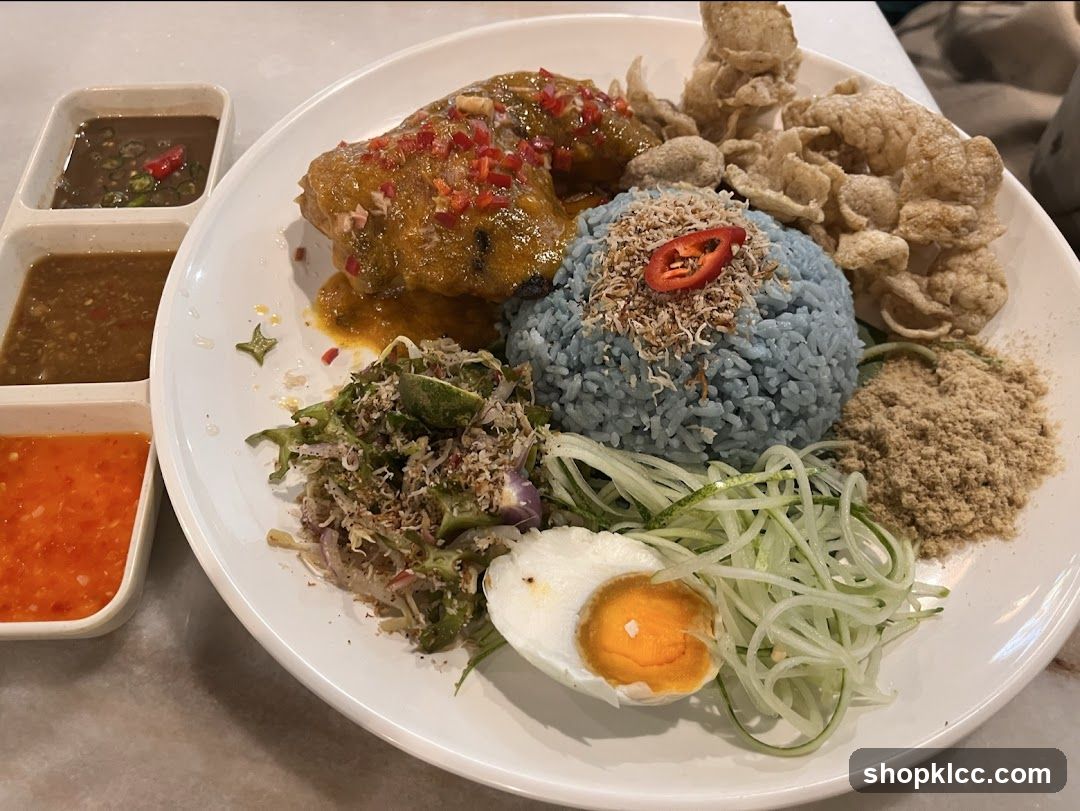 Nasi Kerabu with Fried Chicken
