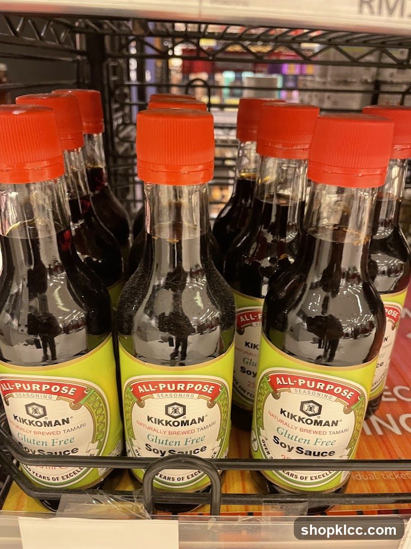 Kikkoman Soy Sauce Bottles on Shelf