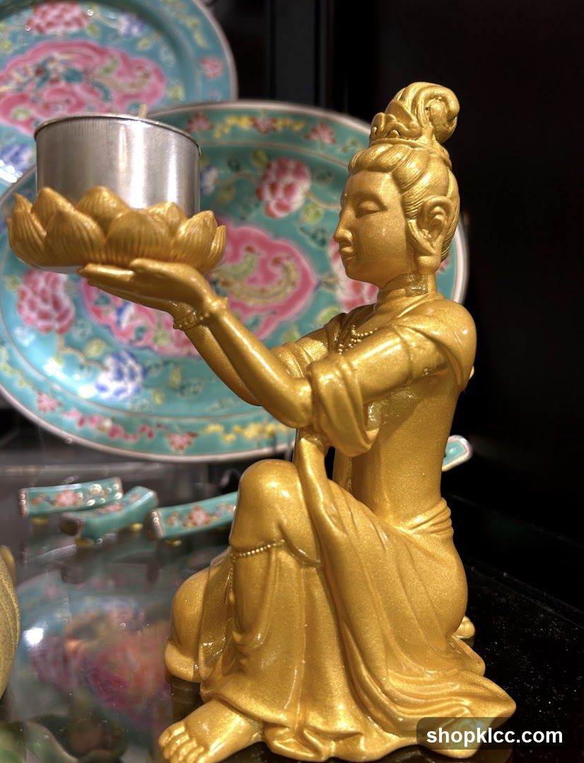 Golden Statue with Lotus Candle Holder