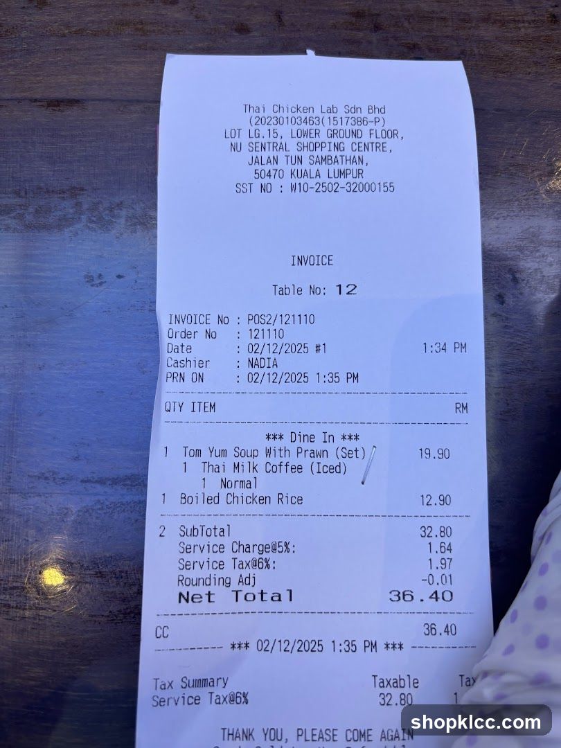 Thai Chicken Lab Sdn Bhd Receipt