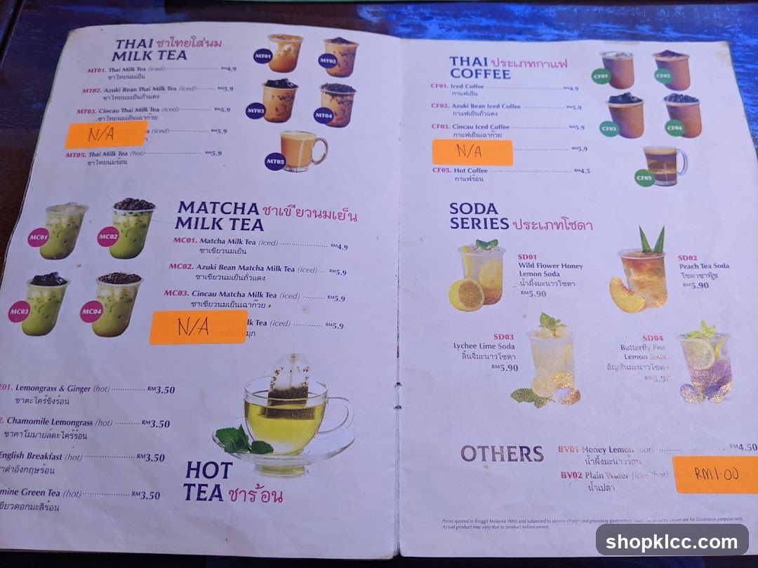 Thai Milk Tea, Matcha Milk Tea, Thai Coffee, Soda Series, Hot Tea, Others