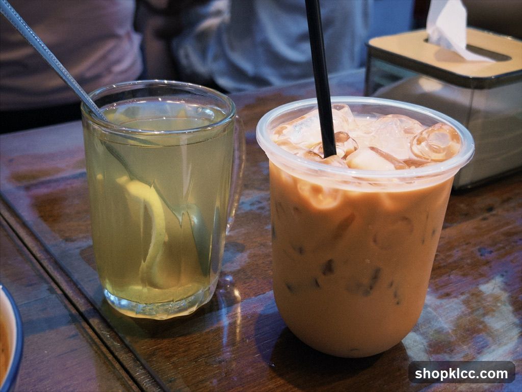 Two drinks on a table