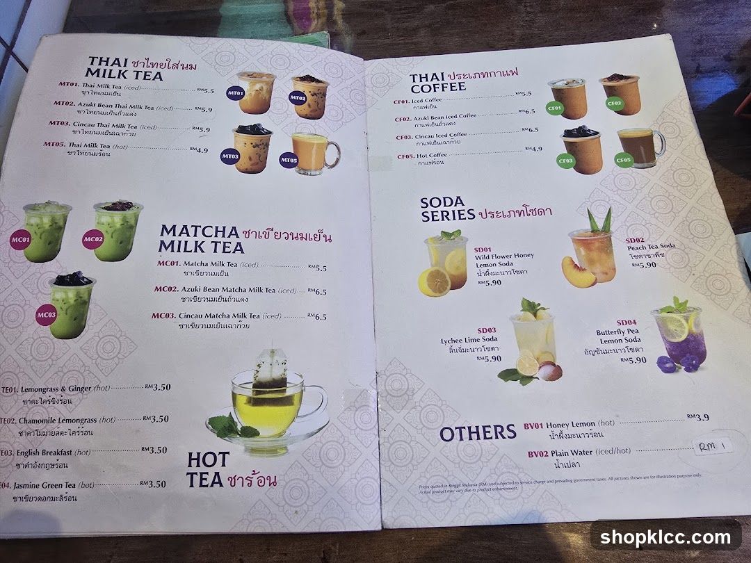 Thai Milk Tea, Matcha Milk Tea, Thai Coffee, Soda Series, Hot Tea, Others