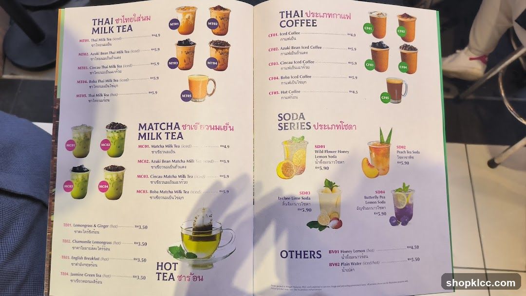 Thai Milk Tea, Matcha Milk Tea, Thai Coffee, Soda Series, Hot Tea, Others