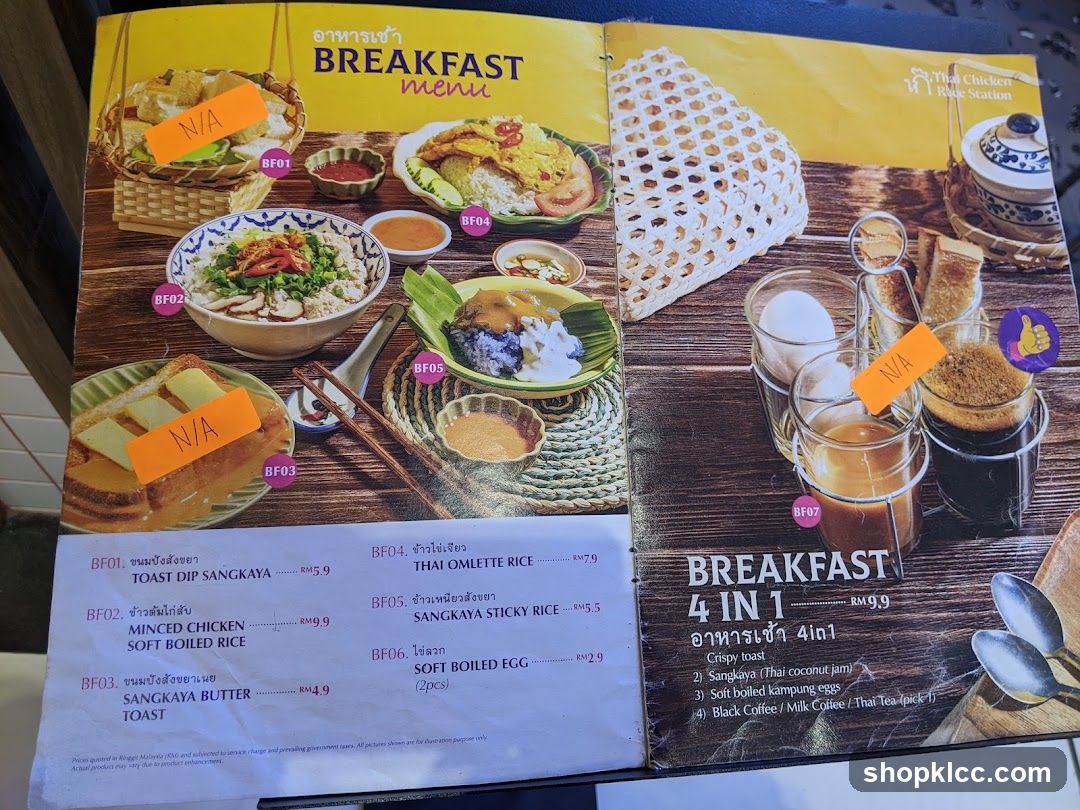 BREAKFAST menu