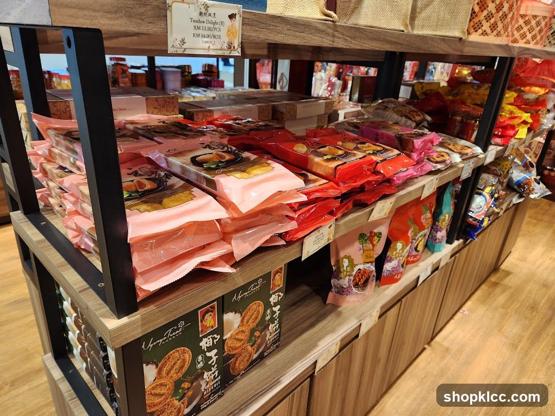 Shelf of packaged snacks and confectionery