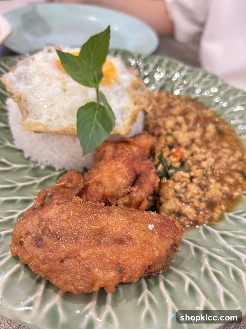 Thai Basil Chicken with Fried Egg and Chicken Wings
