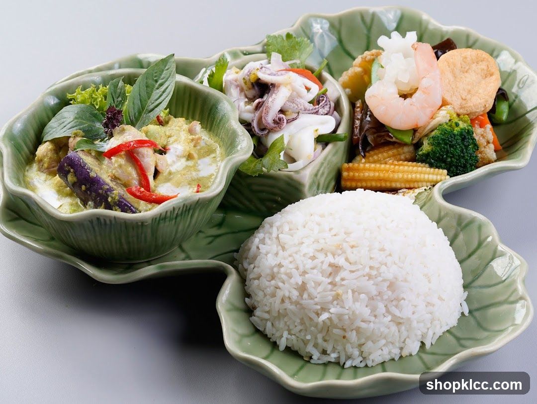 Thai Green Curry with Rice and Seafood Salad