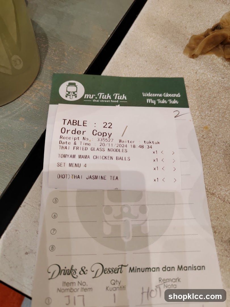 Restaurant Receipt