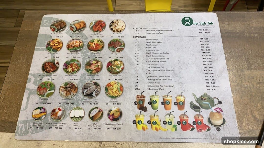 mr. Tuk Tuk Menu