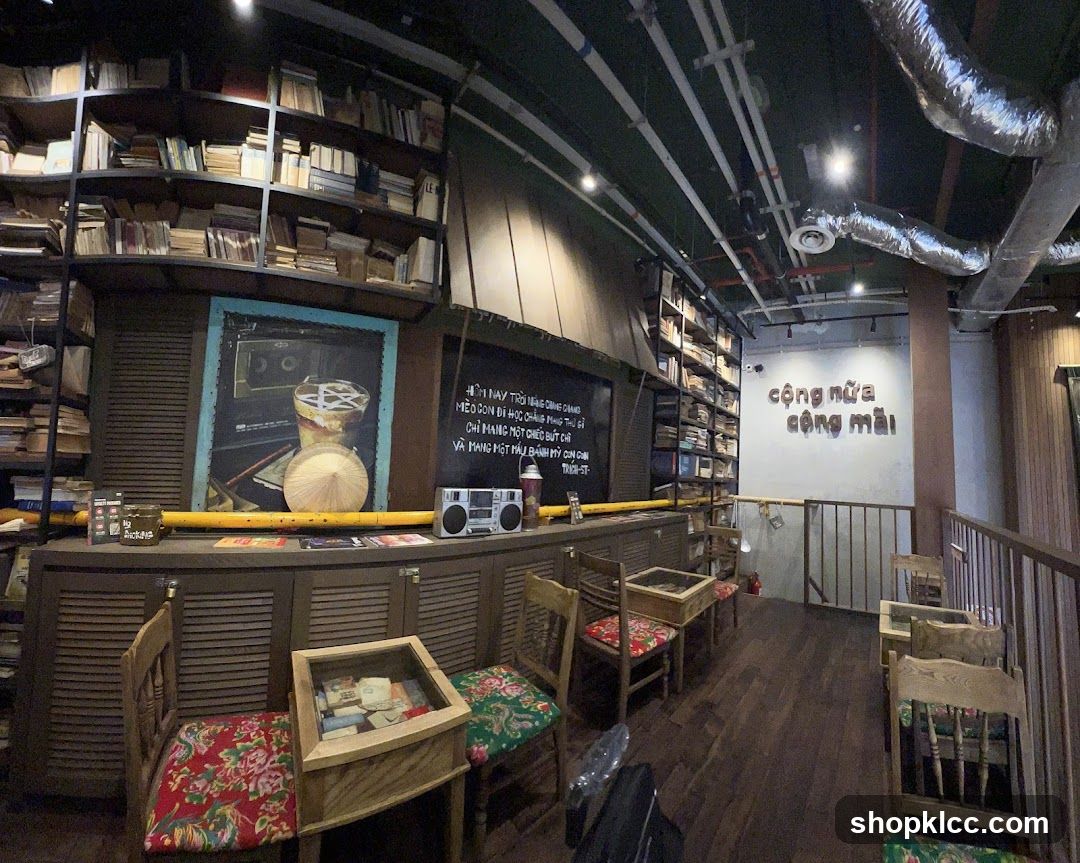 Cafe Interior with Bookshelves