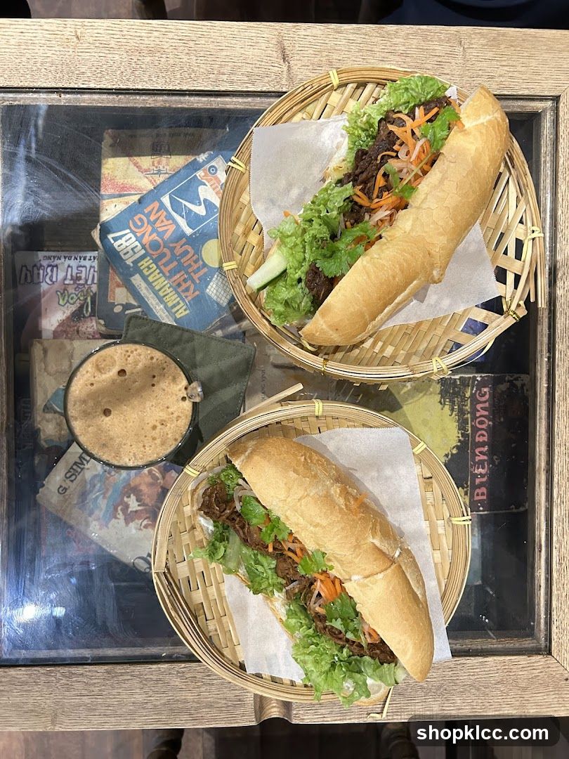 Two Banh Mi Sandwiches and Coffee
