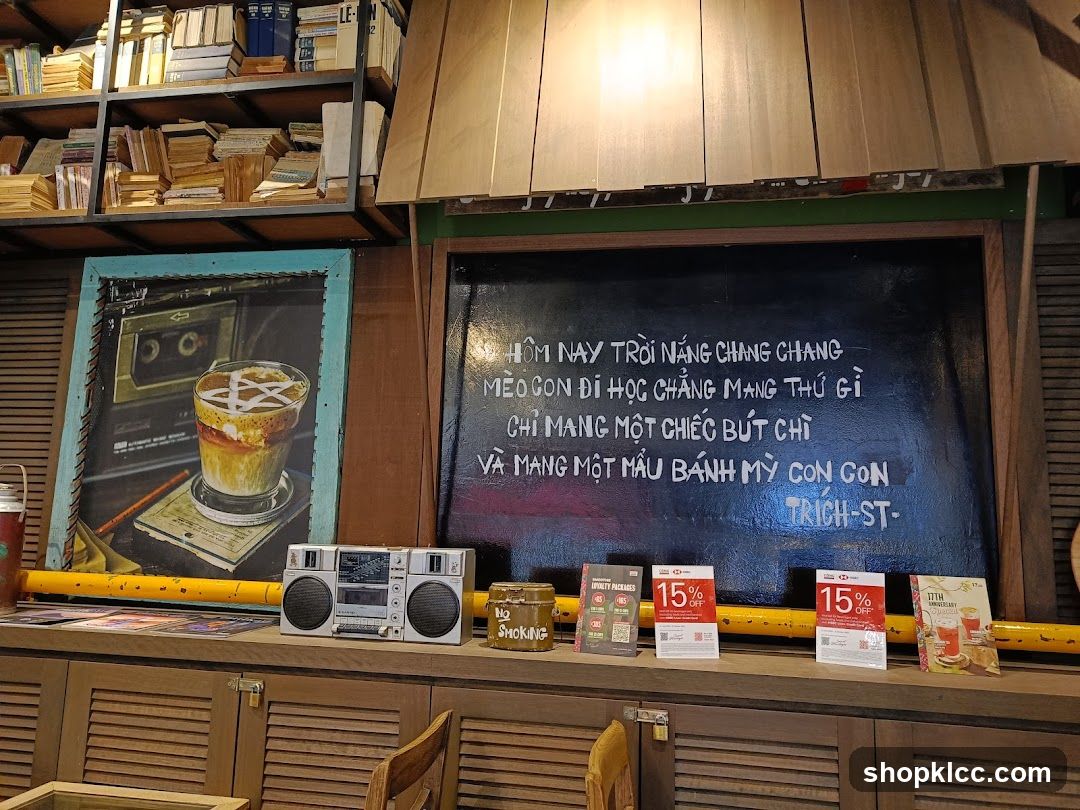 Cafe Interior with Books and Artwork