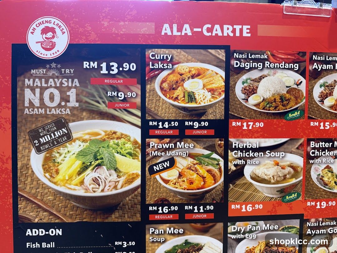 Ah Cheng Laksa Ala-Carte Menu