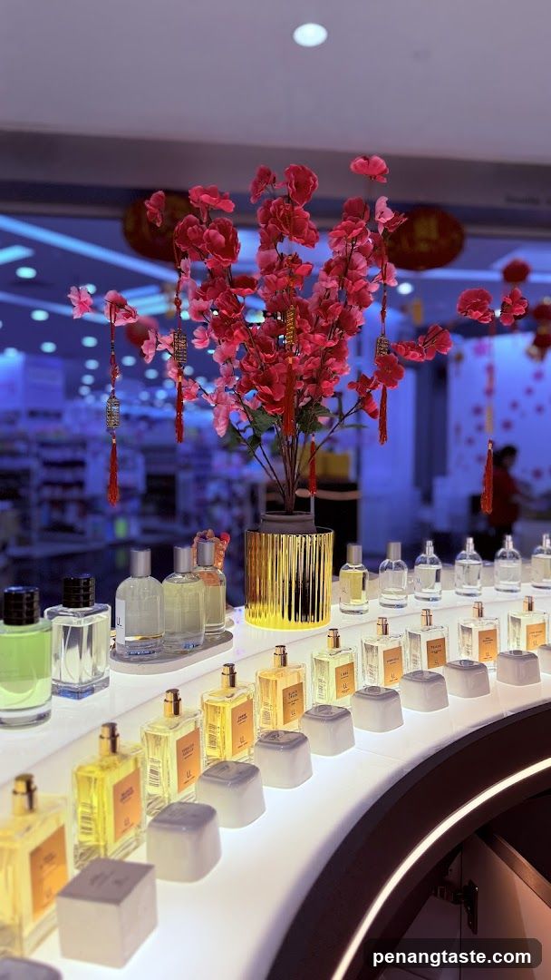 Perfume Display with Festive Decorations
