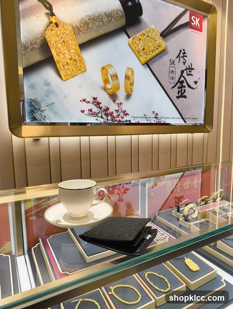 Jewelry Display with Tea Cup and Wallet
