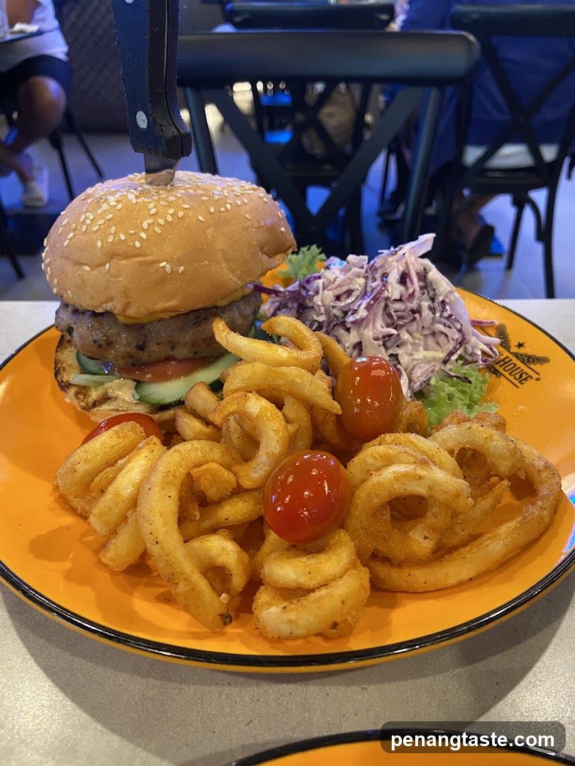 Burger with Curly Fries and Coleslaw