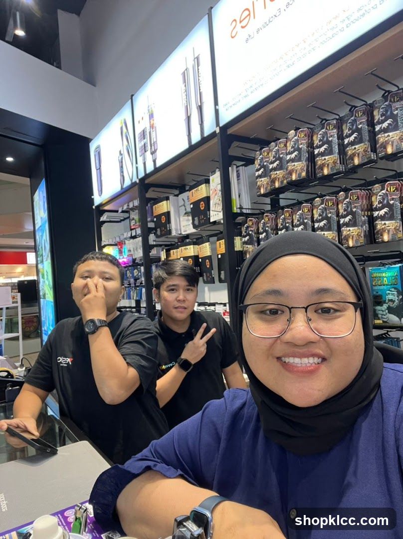Three people in a store