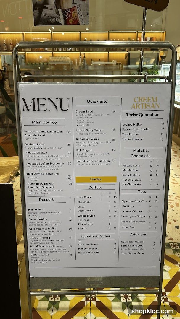 CREEM ARTISAN MENU