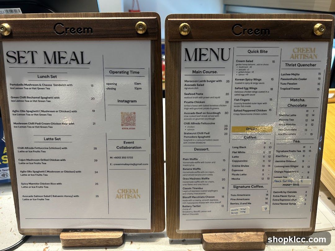 Creem Artisan Menu