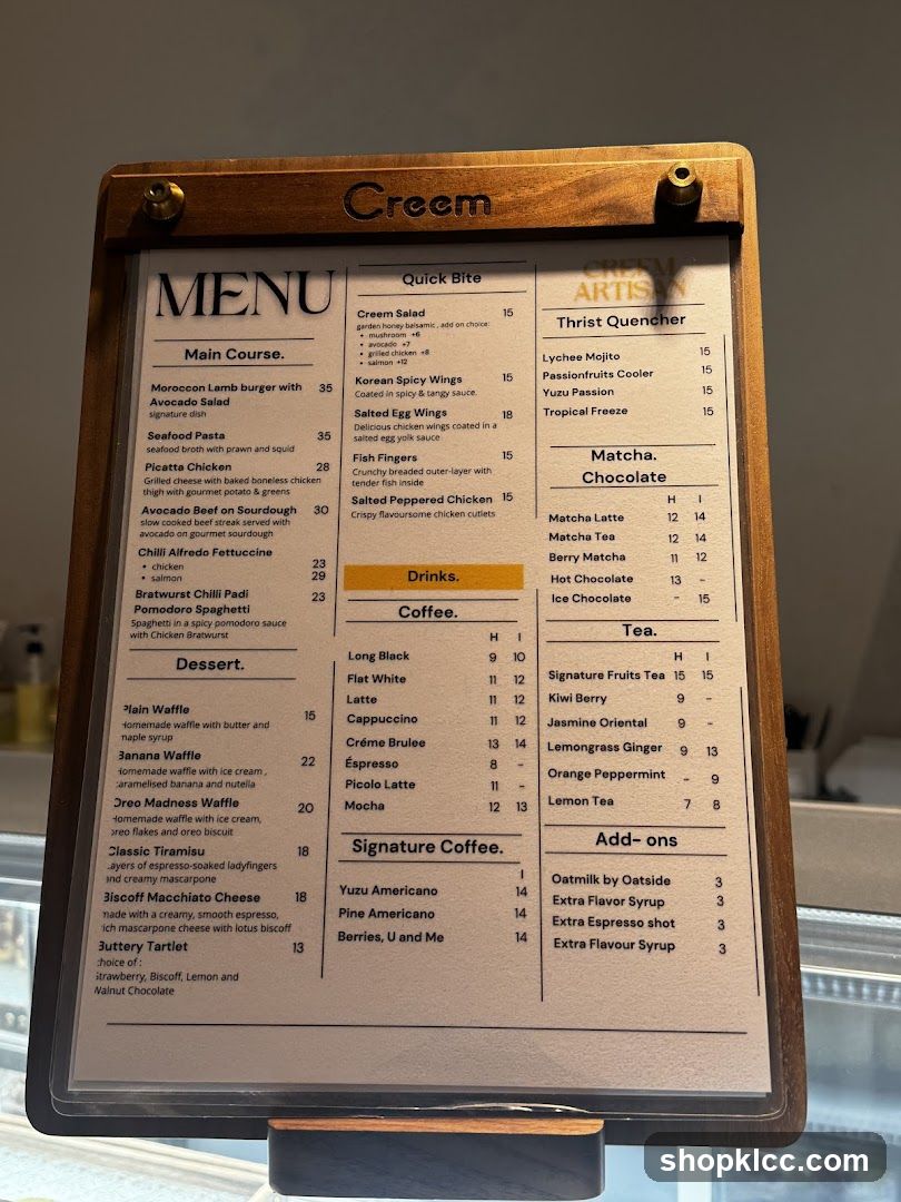 Creem Menu
