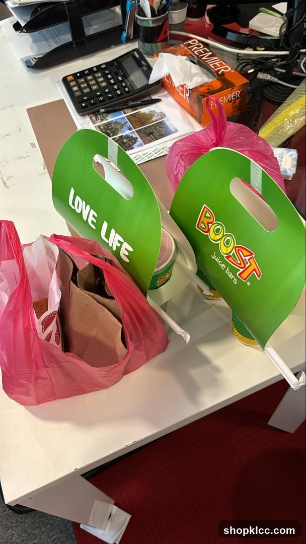 Boost Juice Bars bags and takeout food