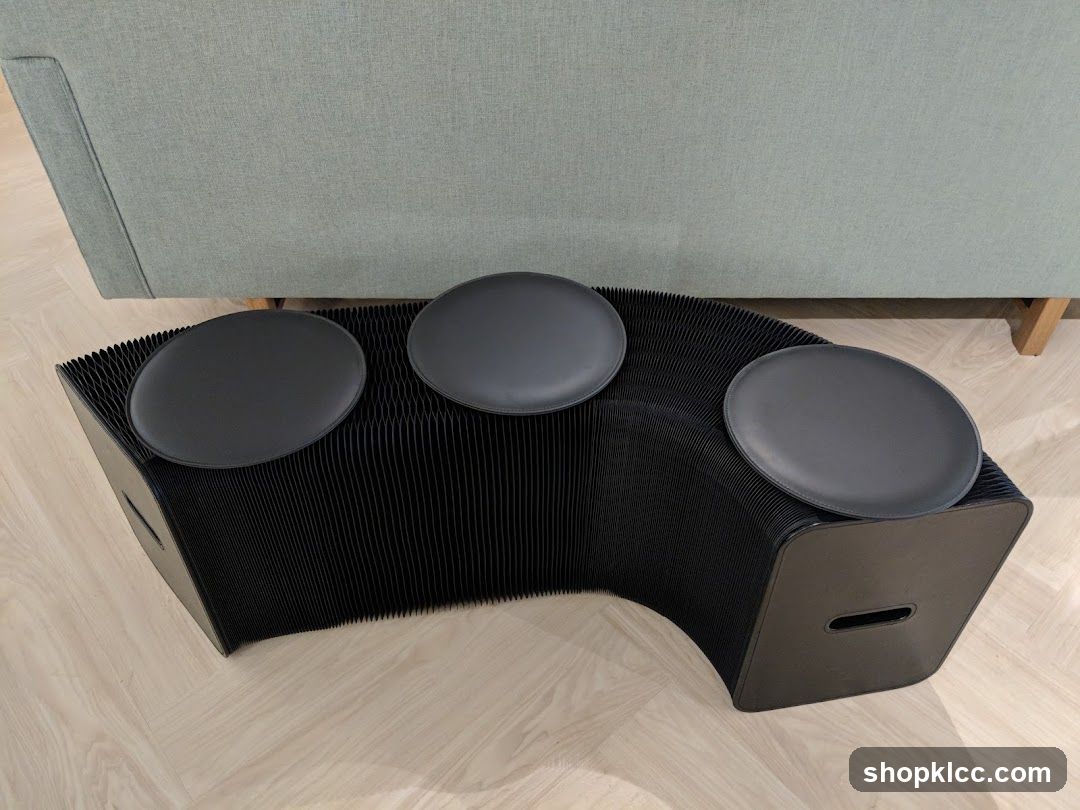 Modern Black Bench with Circular Seats