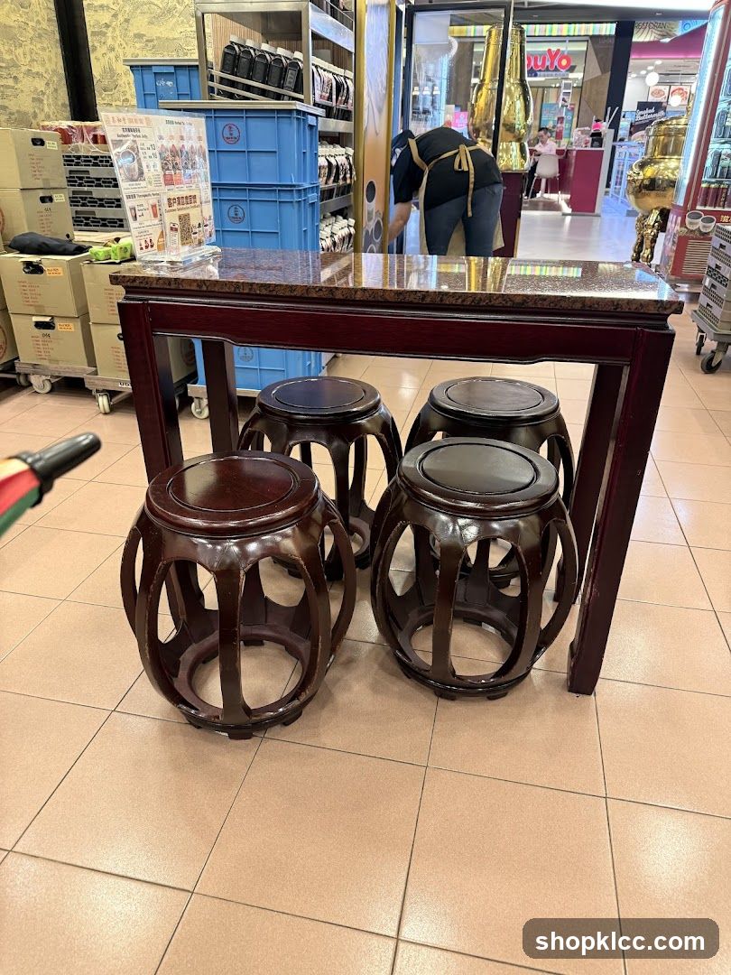 Table and Stools in a Store