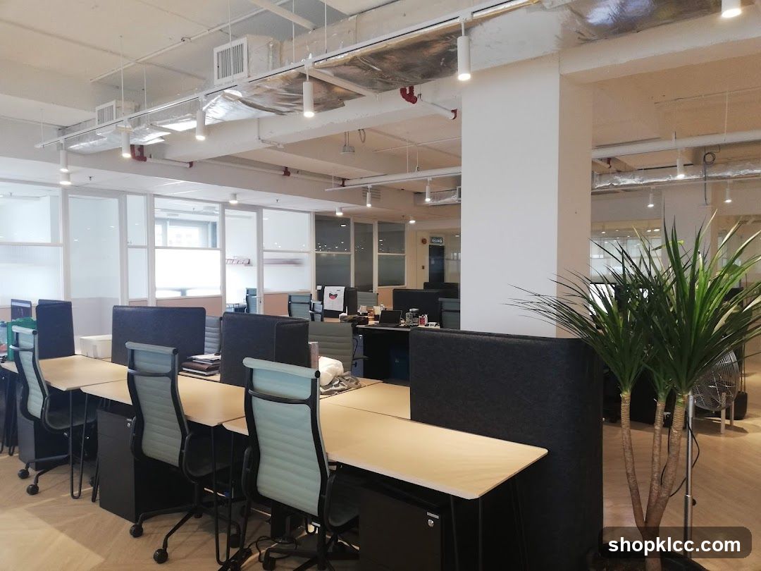 Office Interior with Desks and Plants