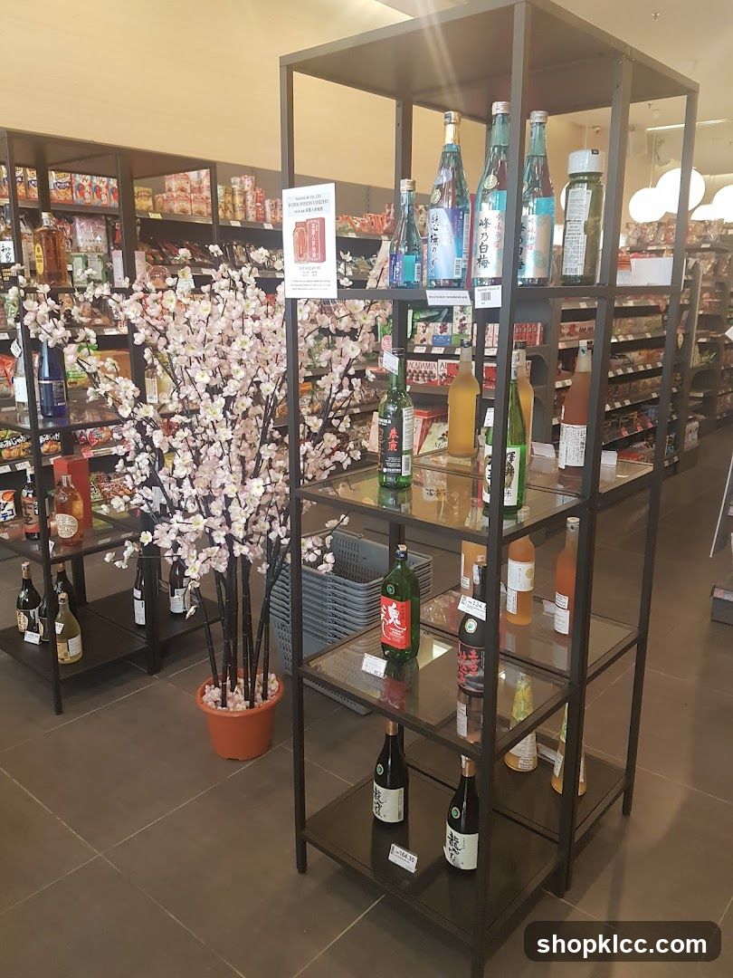 Bottled Drinks Display with Cherry Blossom Decor