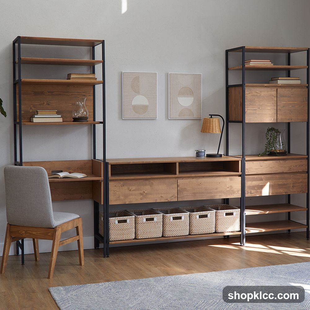 Modern Wooden Shelving Unit with Desk
