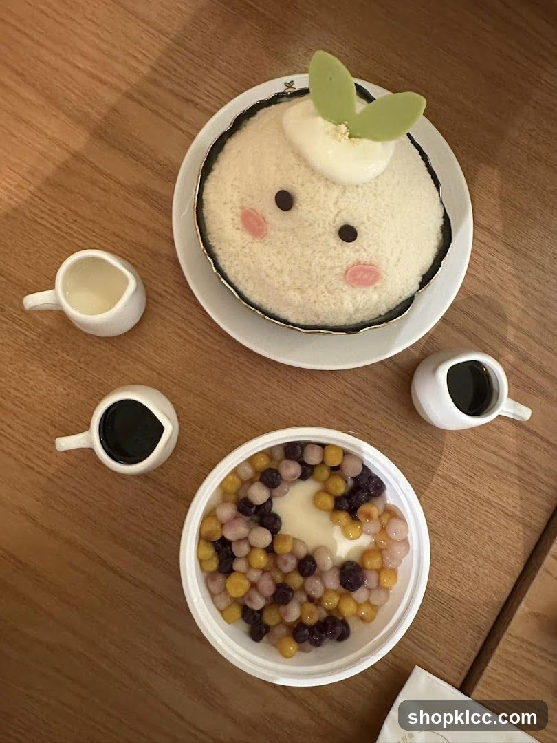 Dessert with toppings and drinks