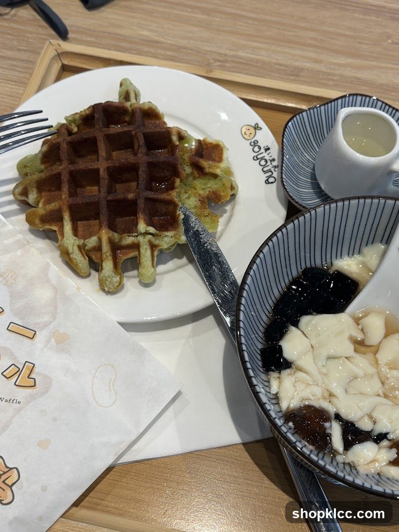 Matcha Waffle and Tofu Pudding