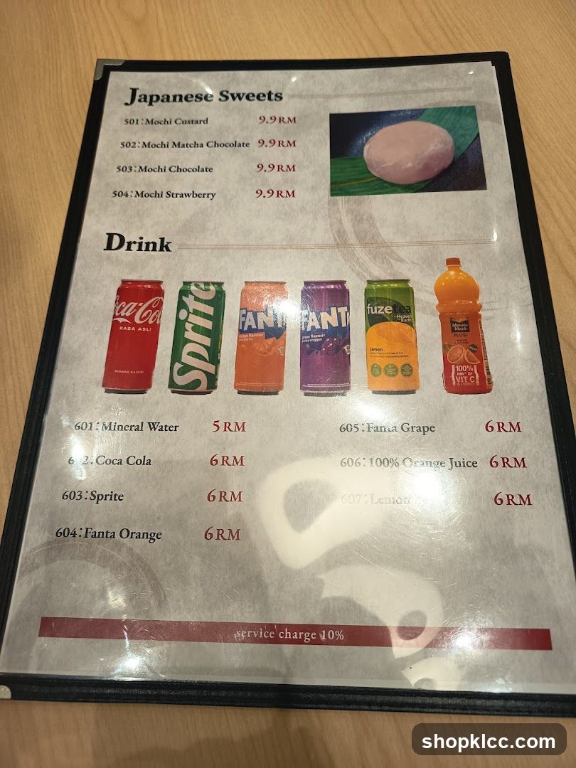 Japanese Sweets and Drinks Menu