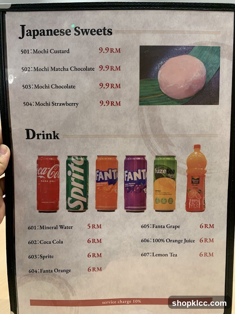 Japanese Sweets and Drinks Menu