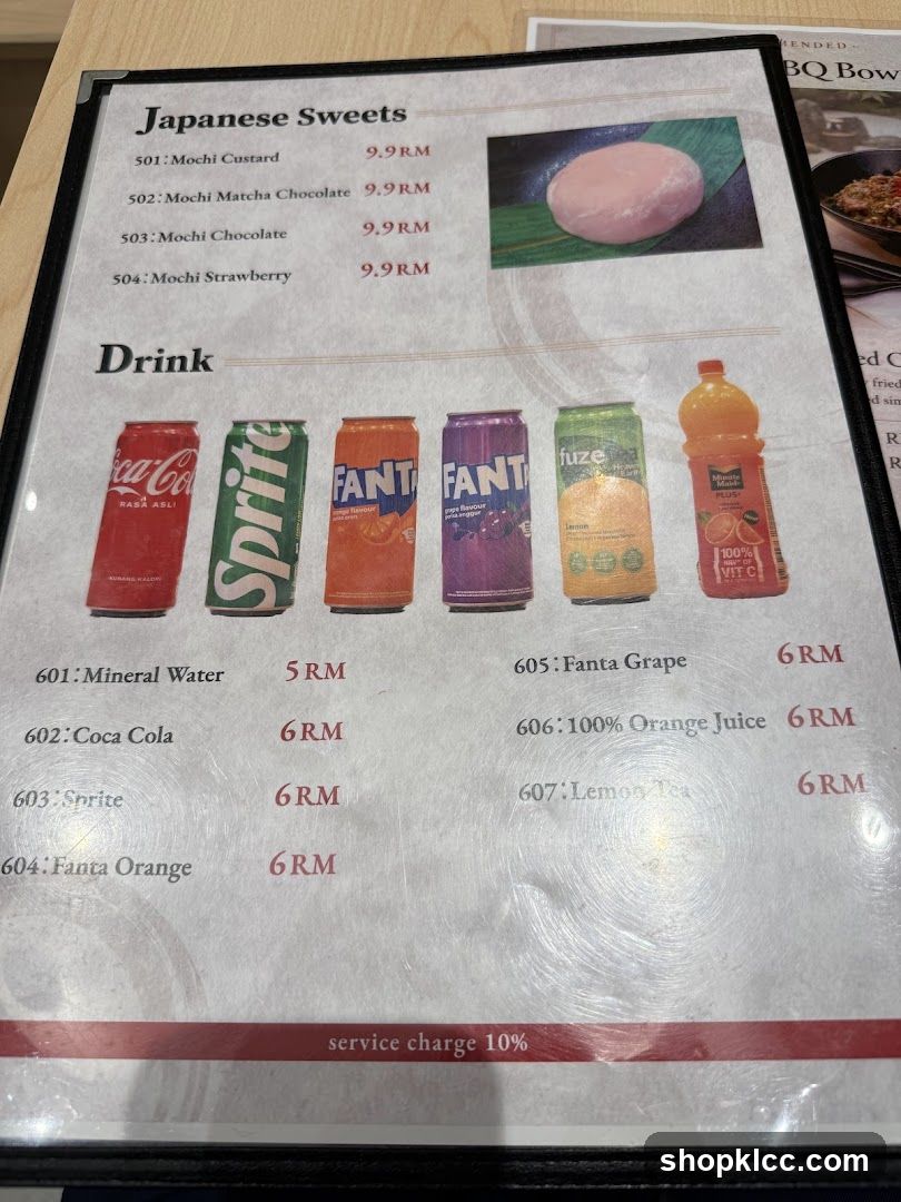 Japanese Sweets and Drinks Menu