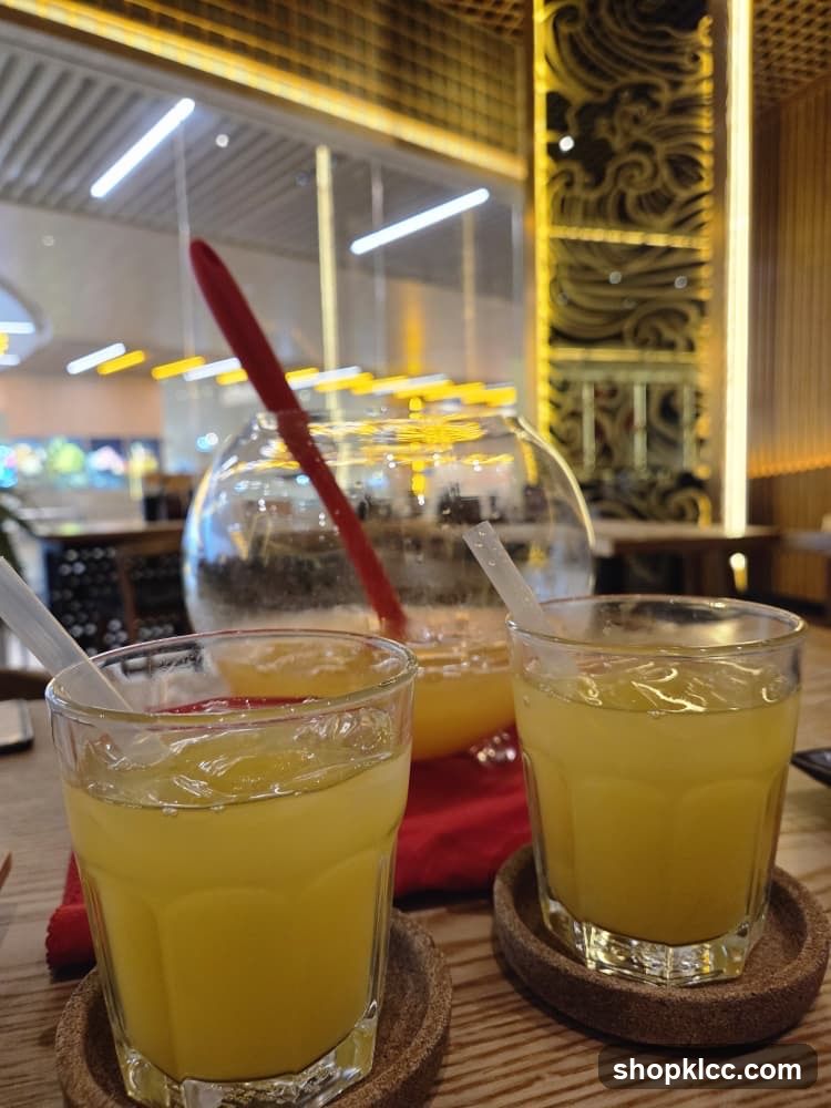 Yellow Juice Drinks at a Restaurant