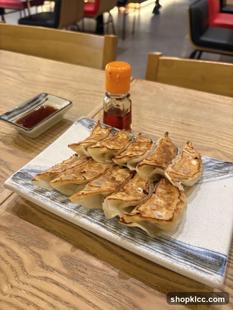 Gyoza on a wooden table