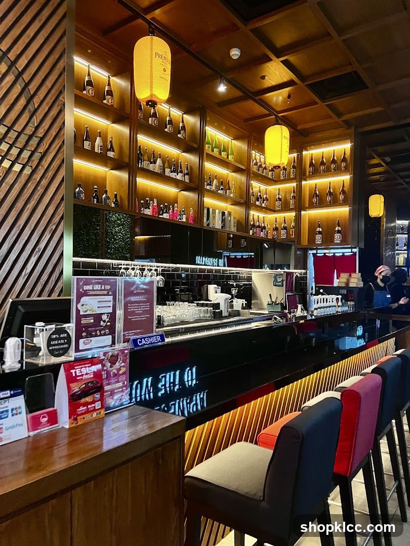 Bar Interior with Shelves and Seating