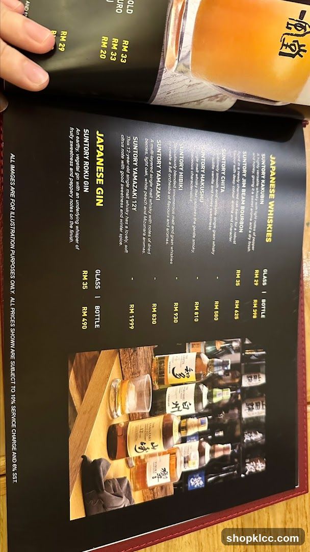 Japanese Whiskies & Gin Menu
