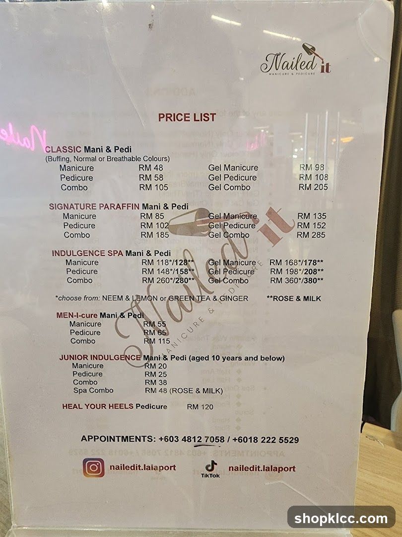 Nailed it Manicure & Pedicure Price List