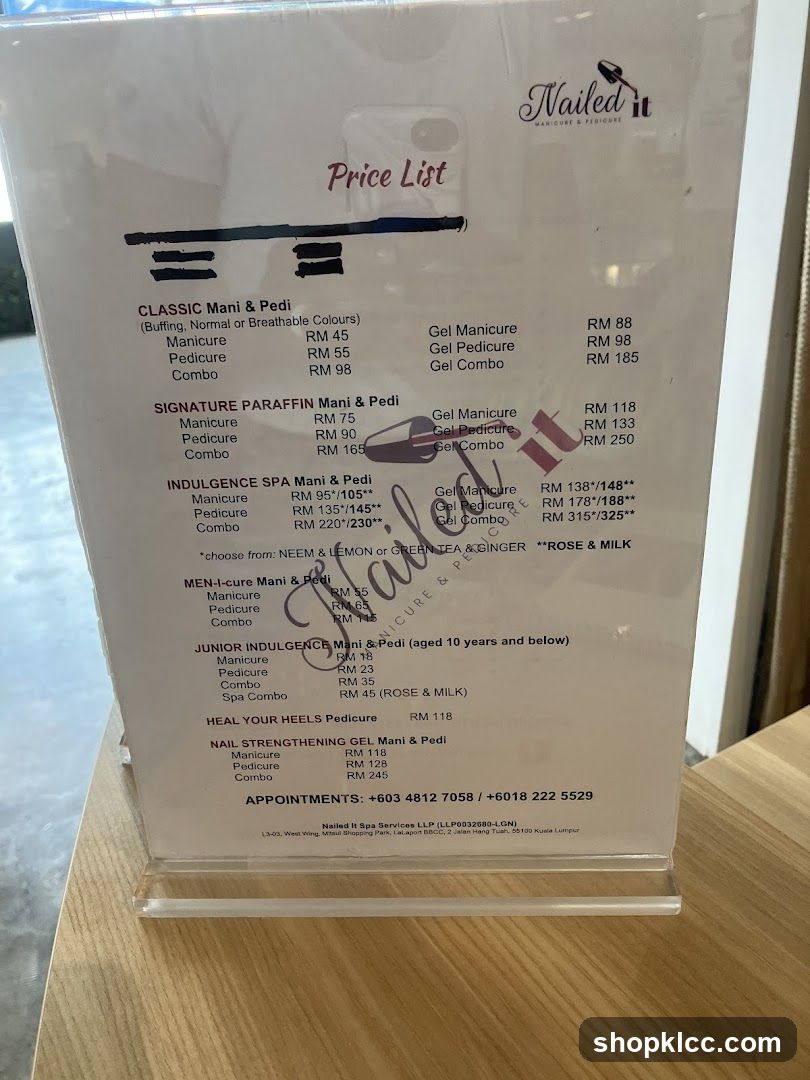 Nailed It Manicure & Pedicure Price List