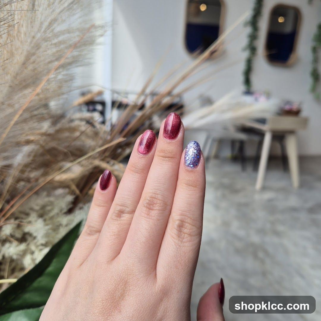 Woman's hand with glittery nails