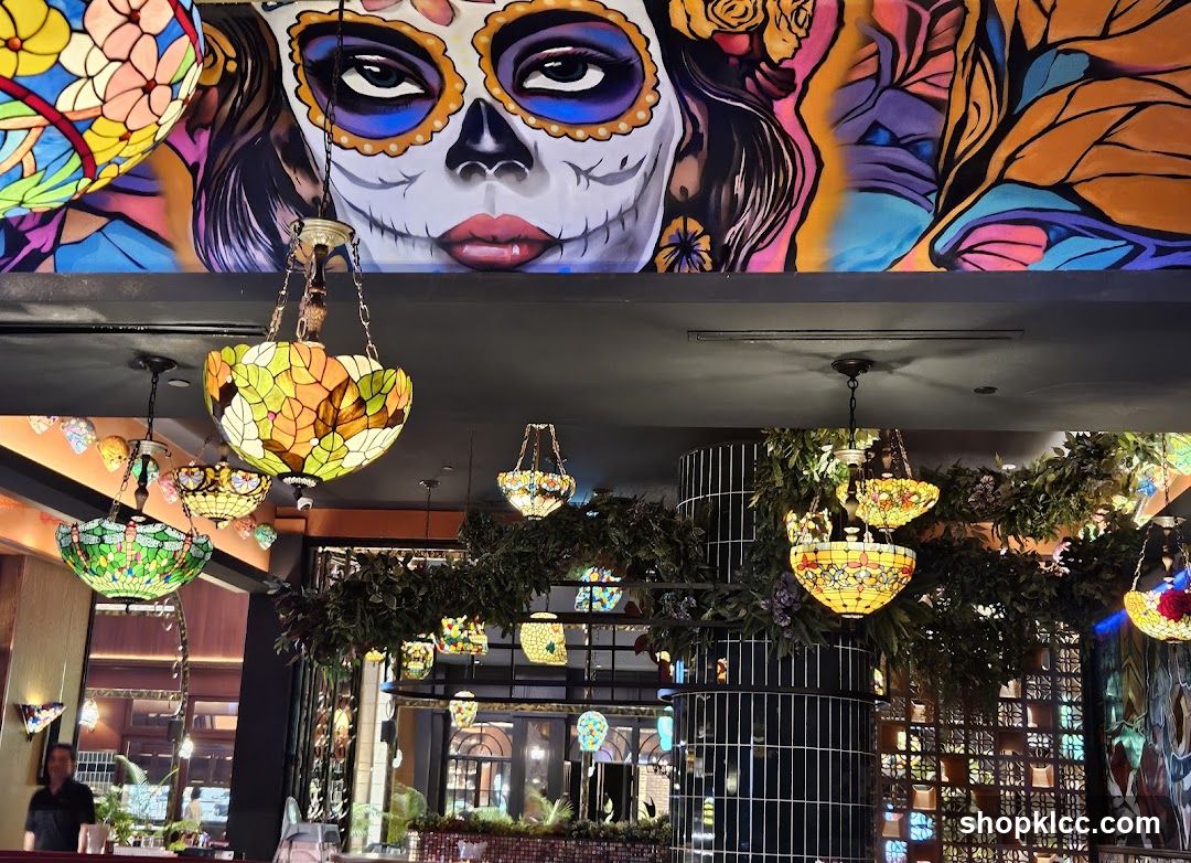 Restaurant Interior with Day of the Dead Mural and Tiffany Lamps